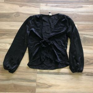 Silky tie front blouse